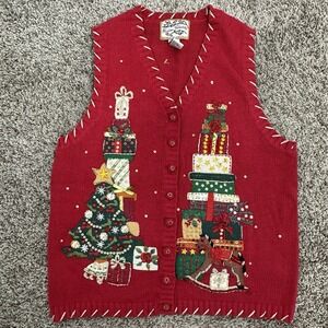 Vintage Heirloom Collectibles Women Vest M Red Not Ugly Christmas Sweater